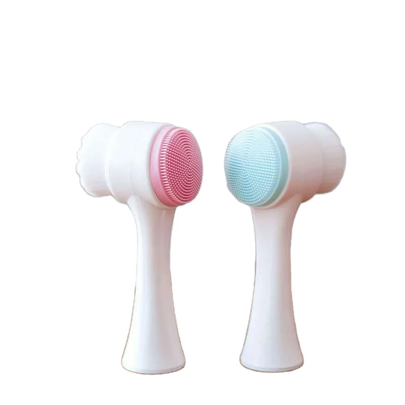 Soft Face Cleansing Brush Double-Sided Facial Cleanser Blackhead Removal Pore Cleaner Exfoliator Silicone Face Scrub Bru