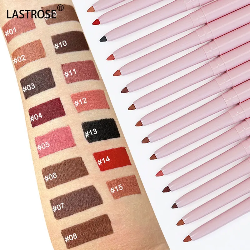 15 Colors Waterproof Twist Lip Liner High Pigment Pink Cosmetics Lip Pencil Vegan Private Label Lipliner