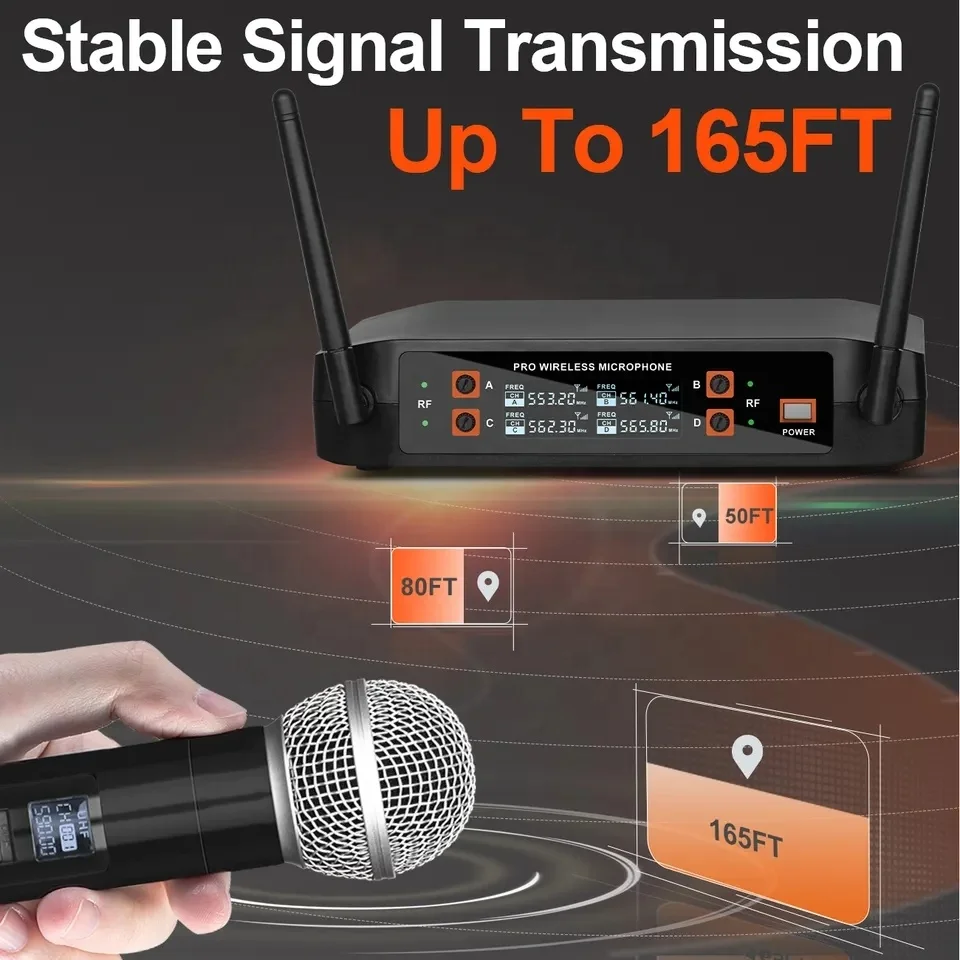 4 Mics Wireless Microphone System 4-channel Handheld Lavalier Headset Microphone System For Karaoke Church Performance Meeting