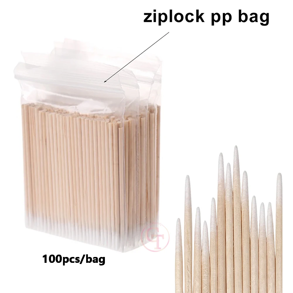 Permanent Makeup Accessories Wooden Cotton Tip Disposable Micro Pointed Cotton Swab Wooden Cotton Swab for Tattoo