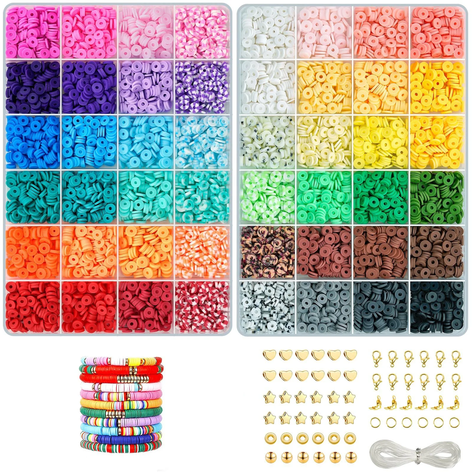 DIY round flat clay beads making kit disk clay Gemstone Beads Kits DIY Jewelry Necklace Bracele kit for girl lov