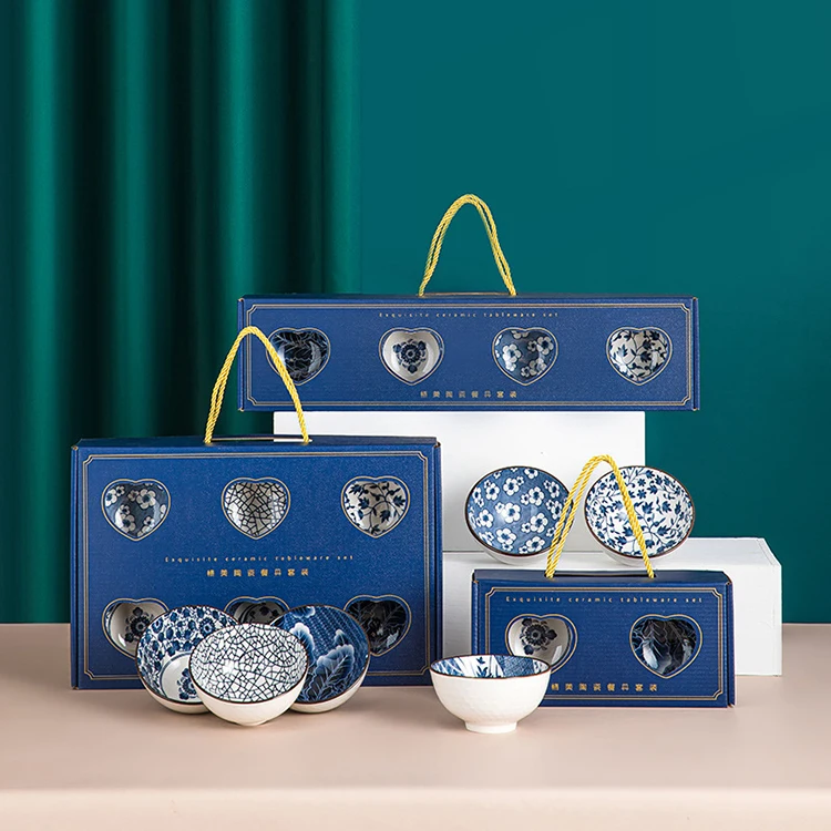 cartoon pattern ceramic tableware gift set for holiday gift box dinnerware 4 pieces bowl set ceramic