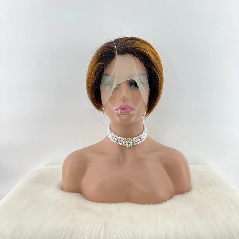 New Fashion 100% Natural Human Hair Lace Closure Perruque Pixie Cut Curls Short Bob Wigs