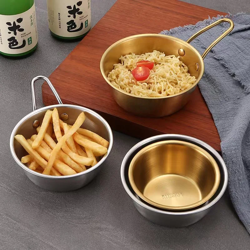 304 stainless steel Korean rice wine bowl Korean tableware golden barbecue shop seasoning bowl with handle