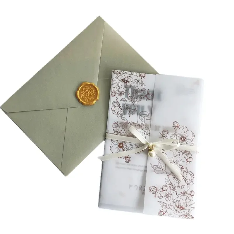 Custom Design Cards Wholesale Printed Translucent Wrap Vellum Paper Wedding Invitation Luxury Elegant