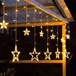 2022 Amazon 3.5M Solar Powered Christmas LED Curtain Lights 138LED Fairy Lights 8 Modes Outdoor Star String Light For Wedding