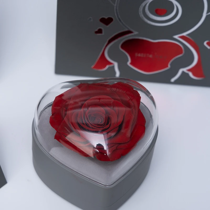 DIY enchanted  preserved rose than smell good in heartshape gift box for valentine day gift preserved rose in jewel box
