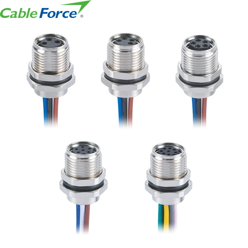 IP67 M8 A Code Male/Female Panel Connector 3 4 5 6 8 Pin Front/Rear Mount with 0.2m 0.5m Single Wires China Manufacturer