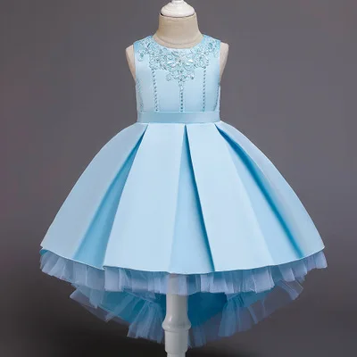 Little girl princess dress pettiskirt piano costumes trailing flower girl dress wedding satin mesh yarn show skirt