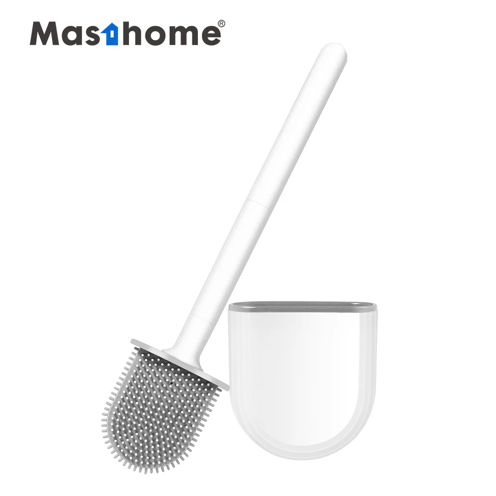 Mathome  Latest Soft Rubber Flat Head Toilet Brush Flexible Silicone Toilet Brush And Holder For Bathroom Cleaning