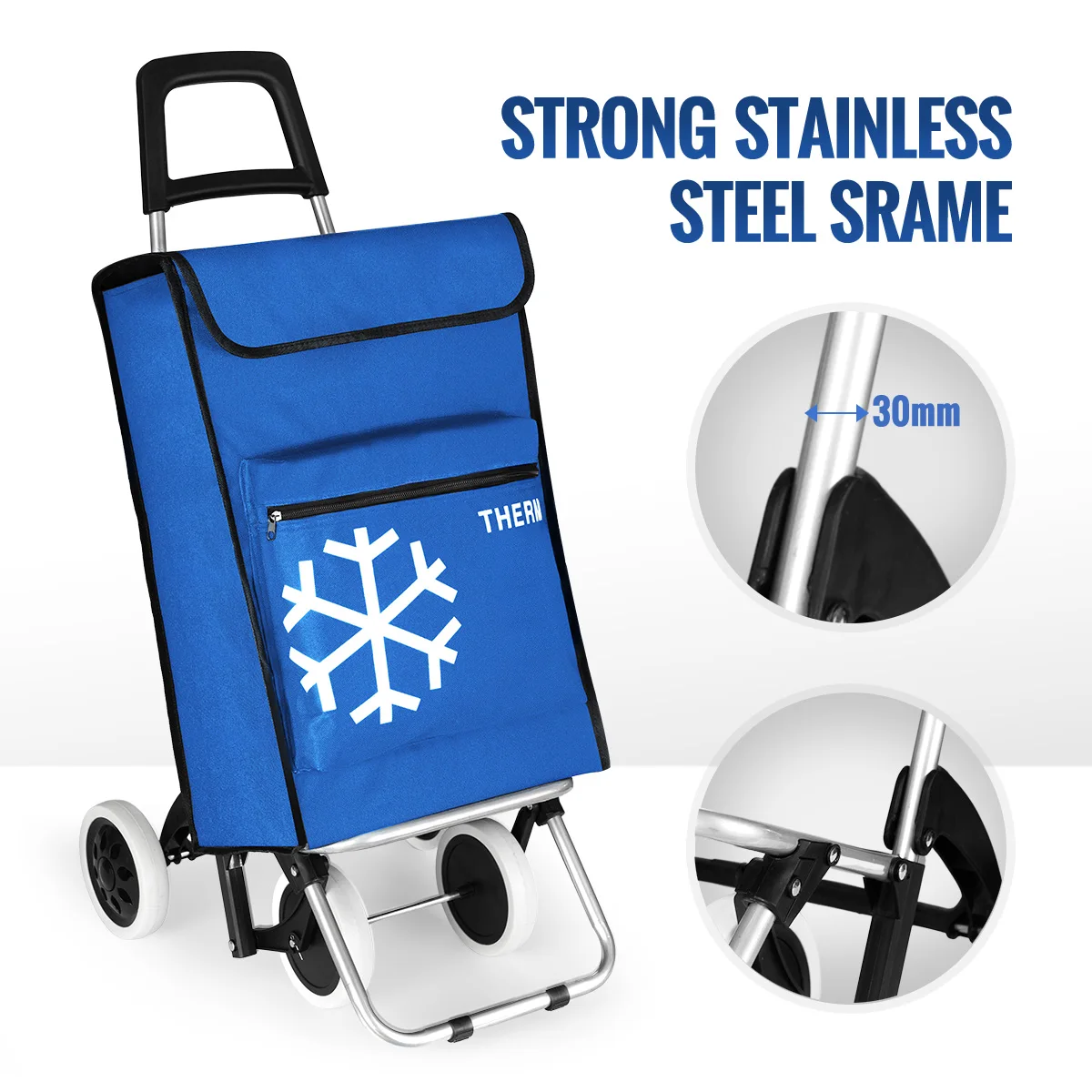 Luxsuite Single-Tier Aluminium Blue 4-Wheel Portable Shopping Trolley Cart Foldable Grocery Bag Market Supermarket Luggage