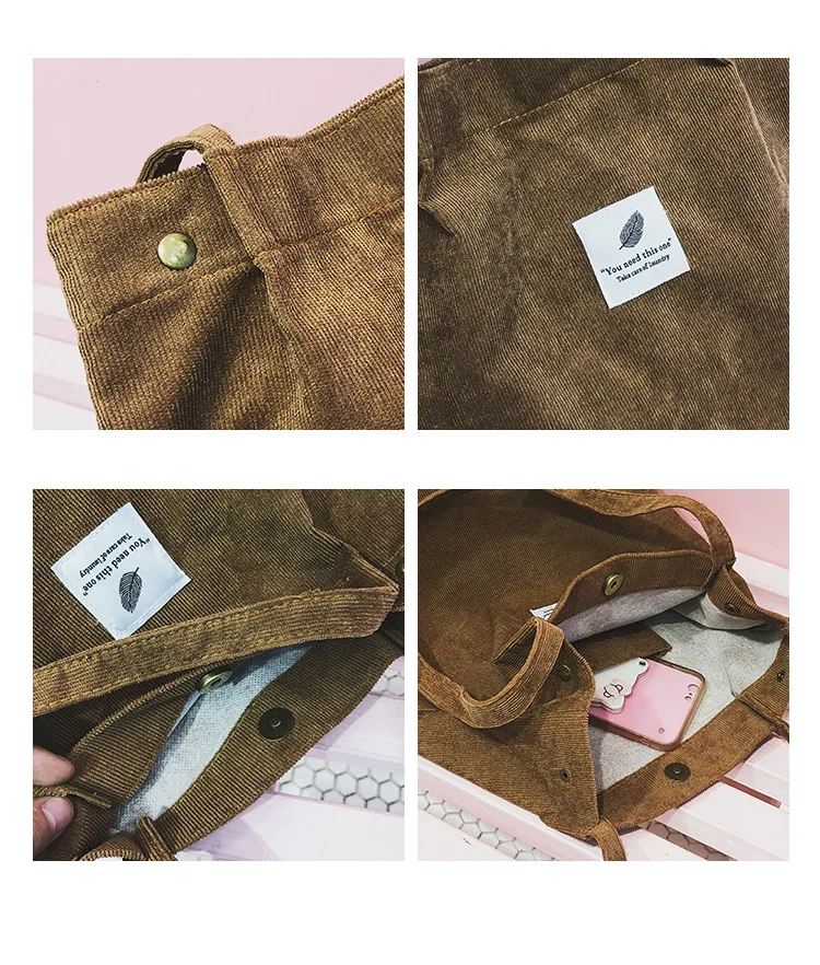 2022 Spot wholesale corduroy shopping bag canvas large capacity literary shoulder high quality tote bag