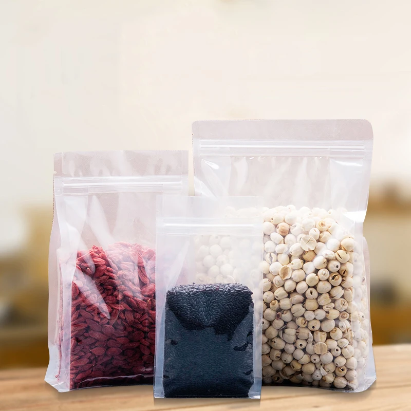 Block square flat bottom pouch eight side sealing transparent clear plastic bags