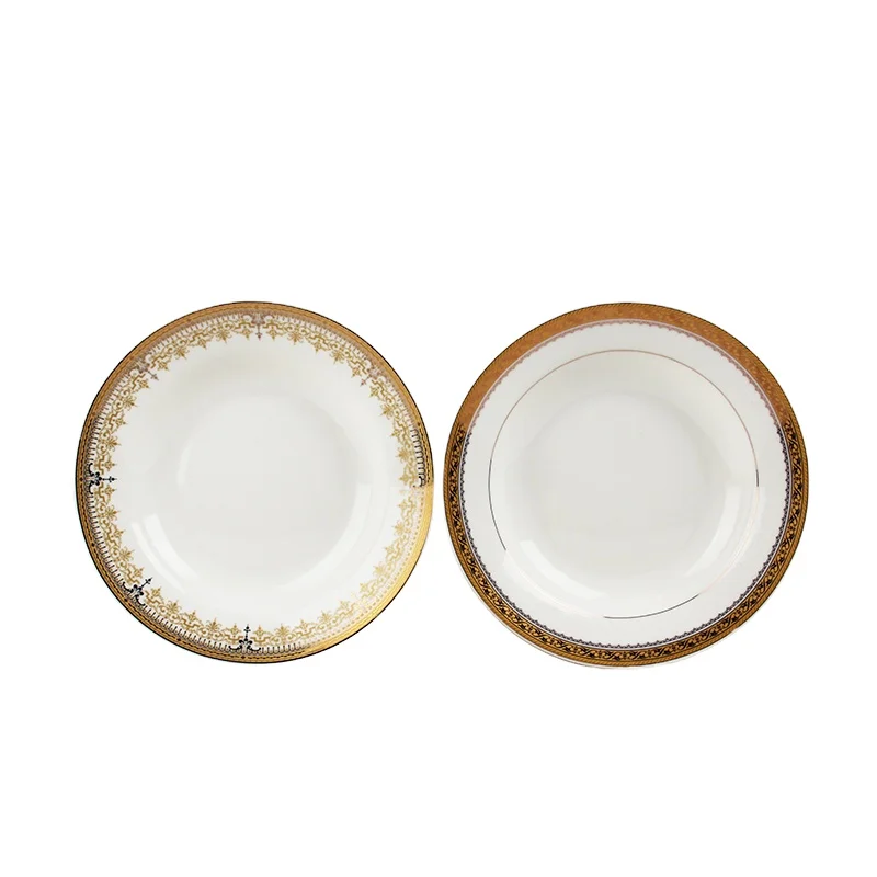OEM Customized Restaurants European Luxury Gold Plates Ceramic Fine Porcelain Plates With Decal