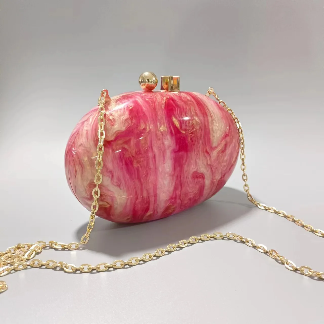 Women Wedding Party Acrylic Pink Oval Designer Clutch Marble Luxury Purse Bag
