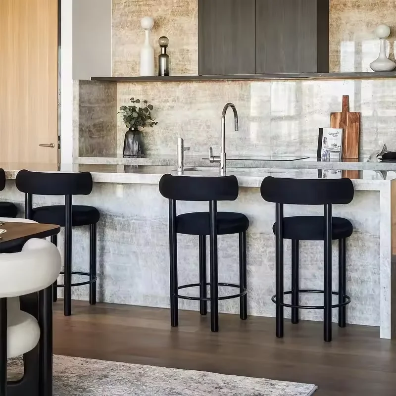 Wholesale outdoor designer fabric bar height barstools breakfast bar chairs velvet black metal island kitchen bar stool