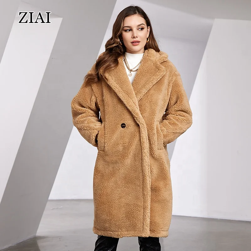 Hot sale women shearing fur winter coat oversize winter outwear wool overcoat real shearling coats sale