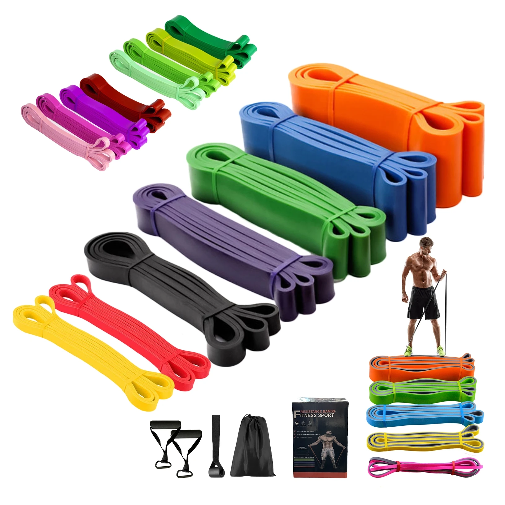 Custom Logo 208cm Fitness Circle Band Latex Exercise Stretch Resistance Bands Set with Loop Pull Assist for Workout