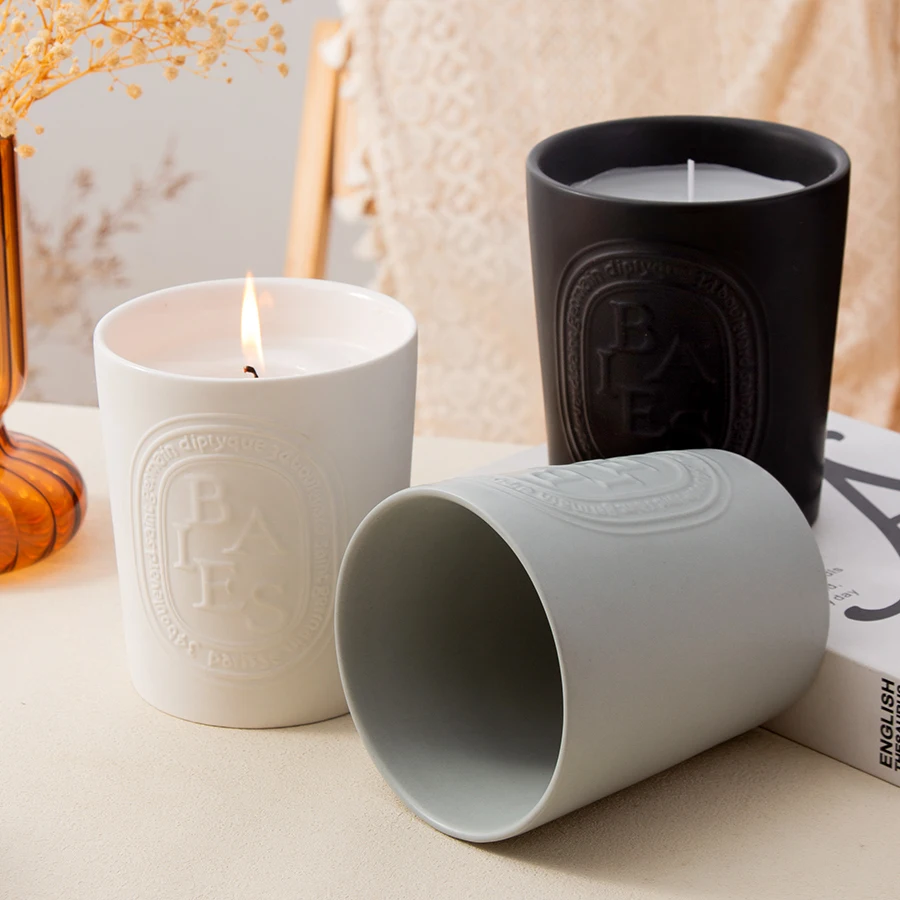 Custom ceramic mat candle holder no glaze candlestick porcelain candle jars for home decor ceramic candle jars