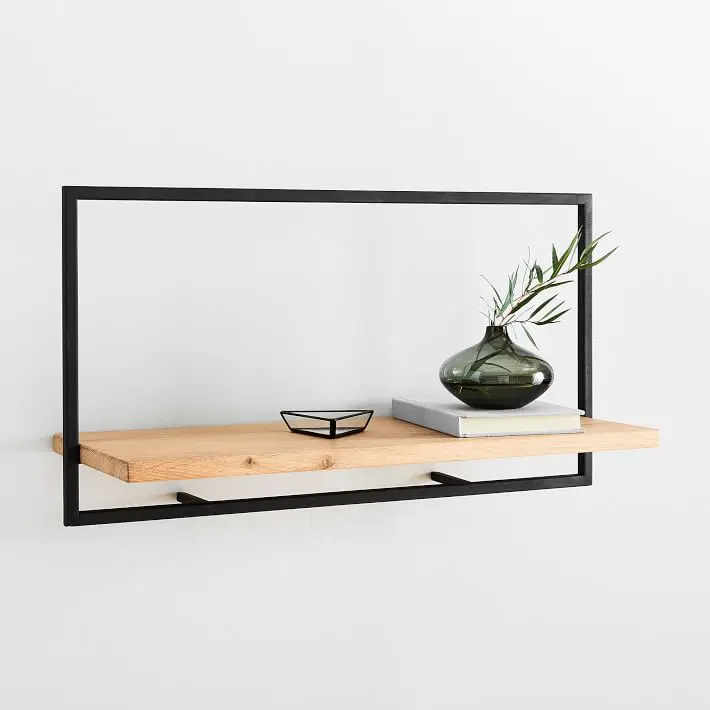 Hot sale Modern Wooden Wall Shelf Floating Wood and Metal Combination Storage Wall Shelves for Living Room Furniture