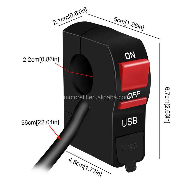 RTS Motorcycle usb charger waterproof 12V Headlight Switch with USB Outlet 2A turn signal switch 22mm handlebar for ATV Boat