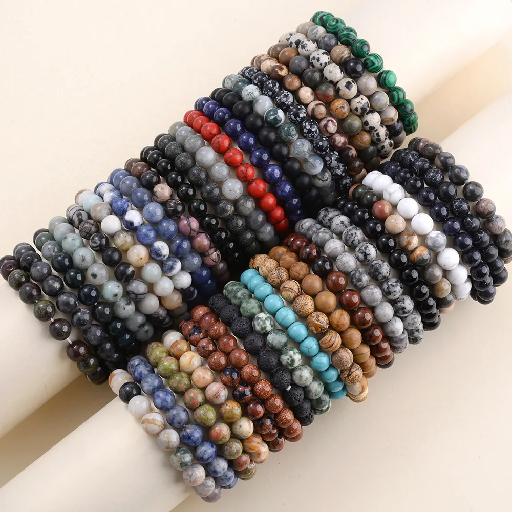 New 8mm Natural Round Malachite Stone Agate Beads Collection Semi-Precious Gemstone Beaded Stretch Bracelet