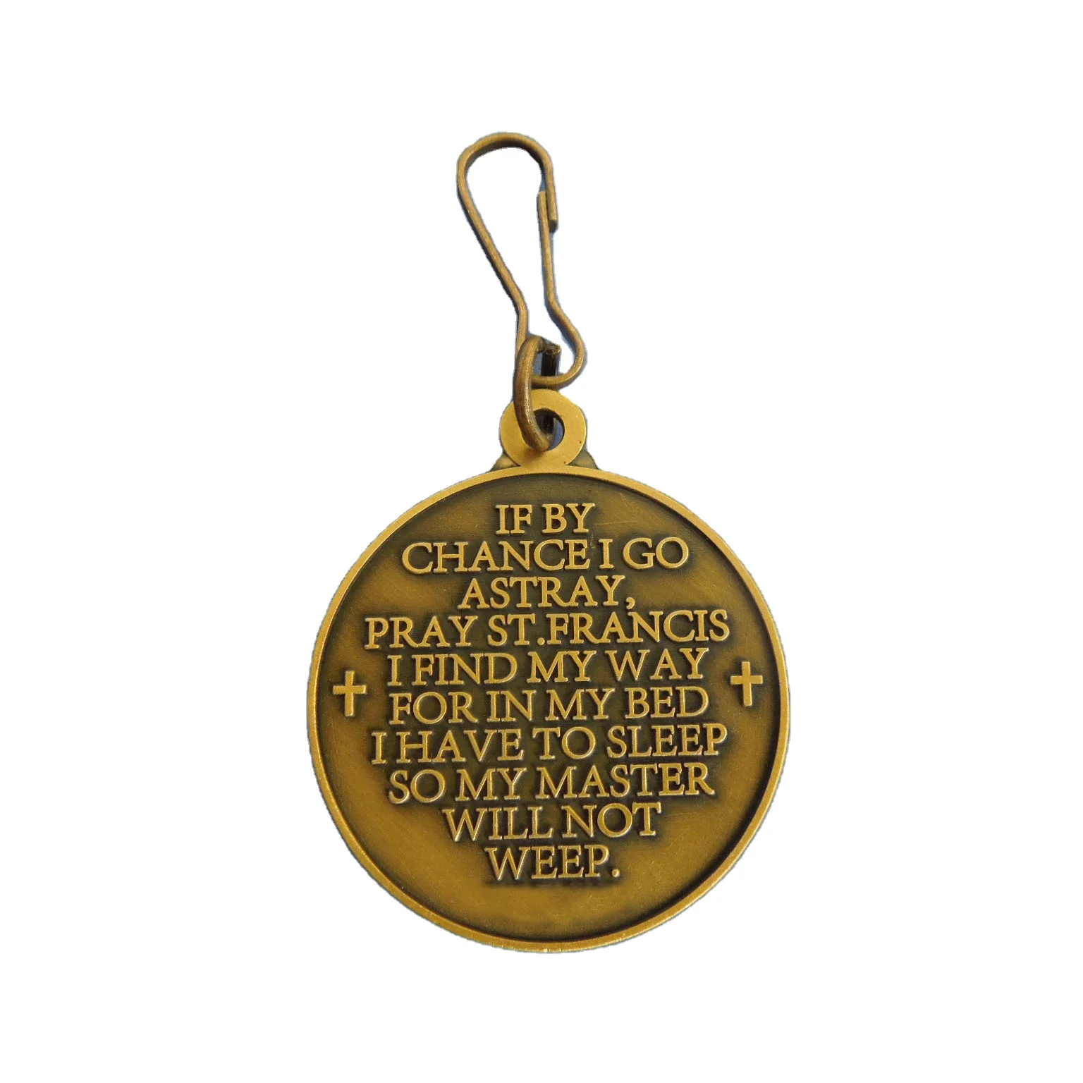 Saint Francis metal dog tag with bless and protect my pet logo