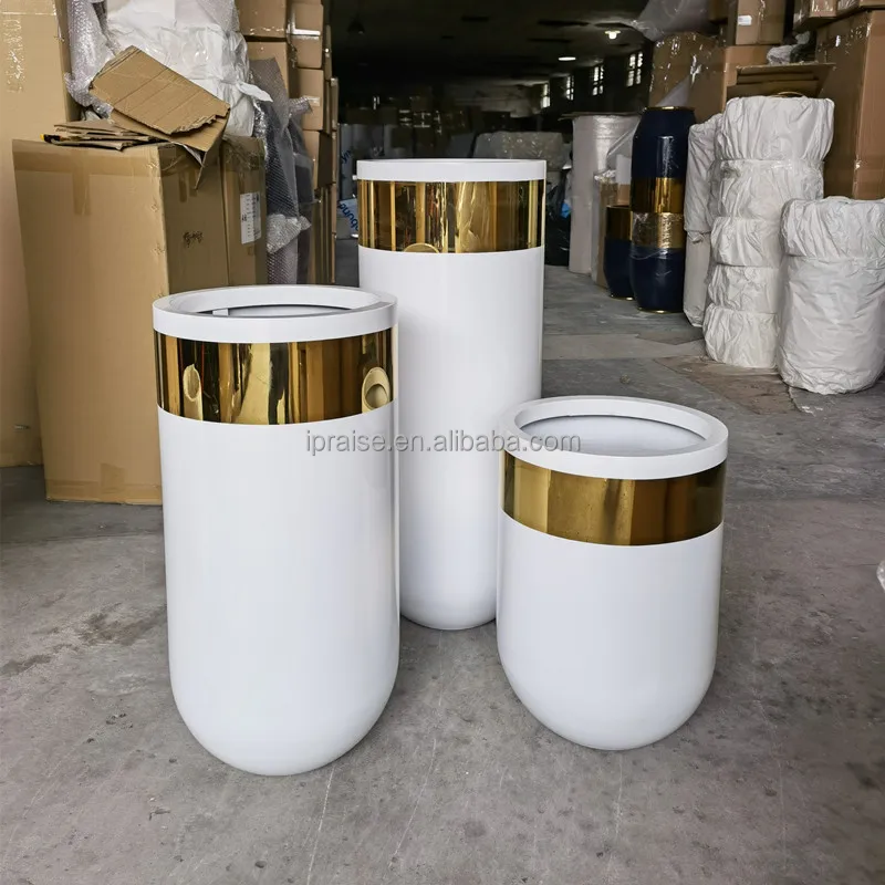 Wholesale indoor gold planter metal flower pots / large tall floor vases for home decor