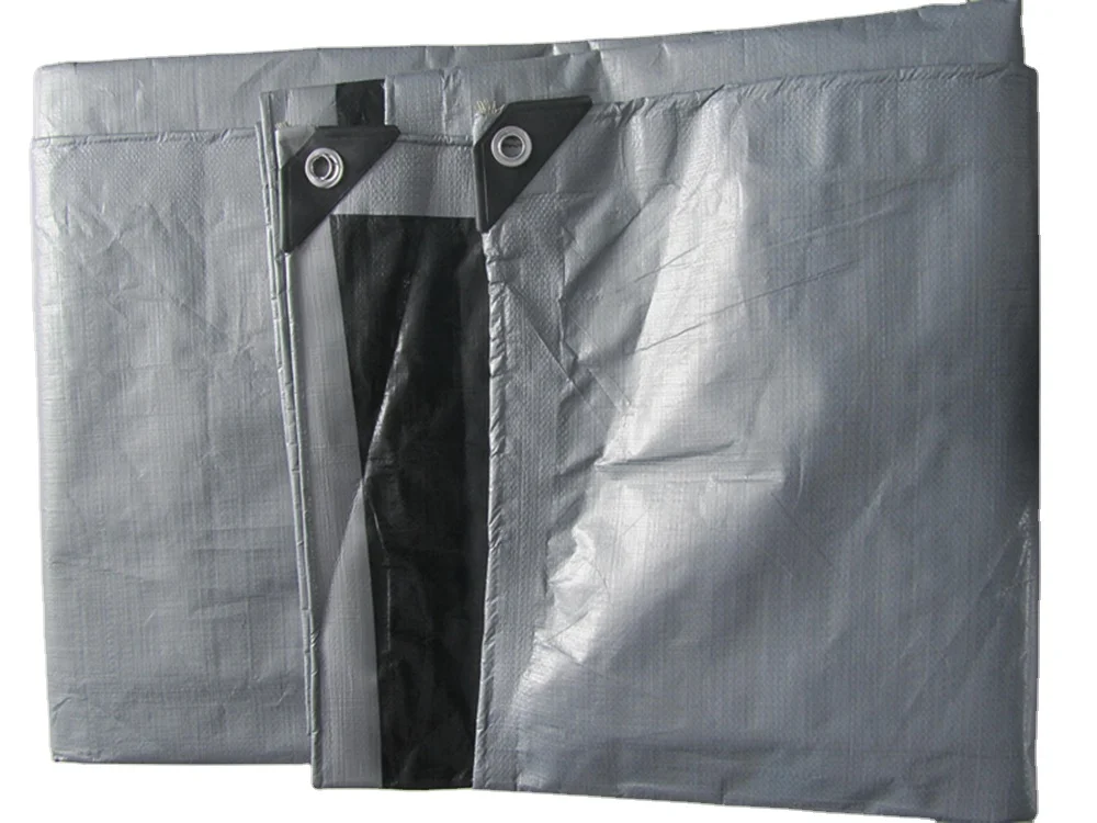 140gsm  5x8m Black silver  waterproof PE tarpaulin for truck boat container cover