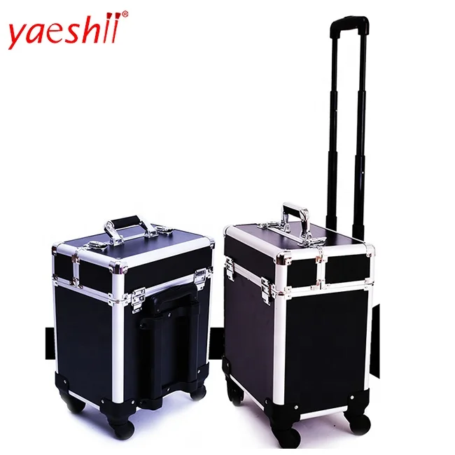 Yaeshii professional aluminum rolling torlley  cosmetic organizer makeup travel train vanity case on wheels