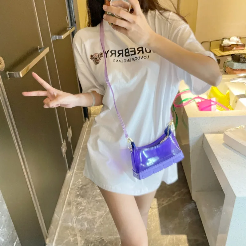 
Personality Colorful Unique Boots Clear Transparent Purse 2021 Summer New Neon Clear Jelly Purse Handbag 
