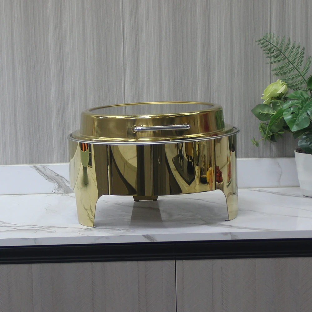 Wholesale 6L round gold chafing dish buffet set chafing dish buffet set electric catering stand for food display chafing dish