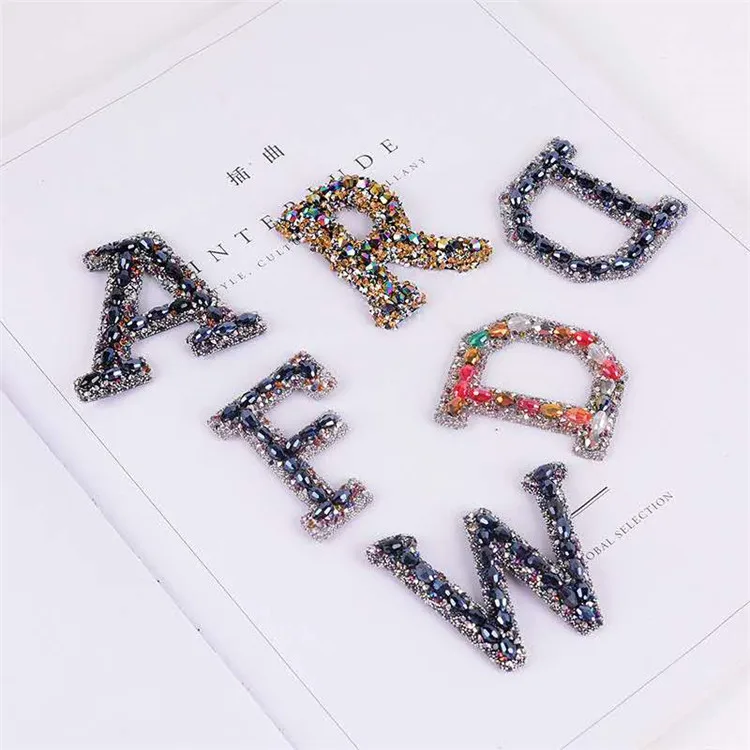 Hotfix 3D rhinestone applique l ABC letter rhinestone english letter patches