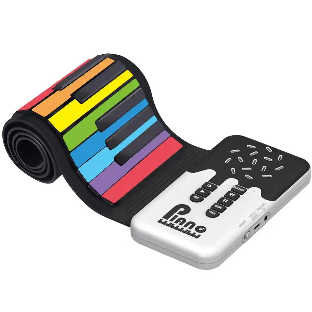 Hot Selling Portable 49 Keys Rainbow Keyboard Roll up Piano Musical Instrument Toy for Kids Electronic Organ Gift