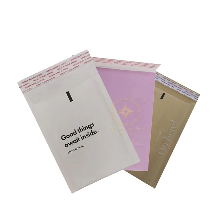 Customized Self Adhesive Pink Kraft Paper Mailing Bags Padded Shipping Envelopes Recyclable Kraft Bubble Mailer
