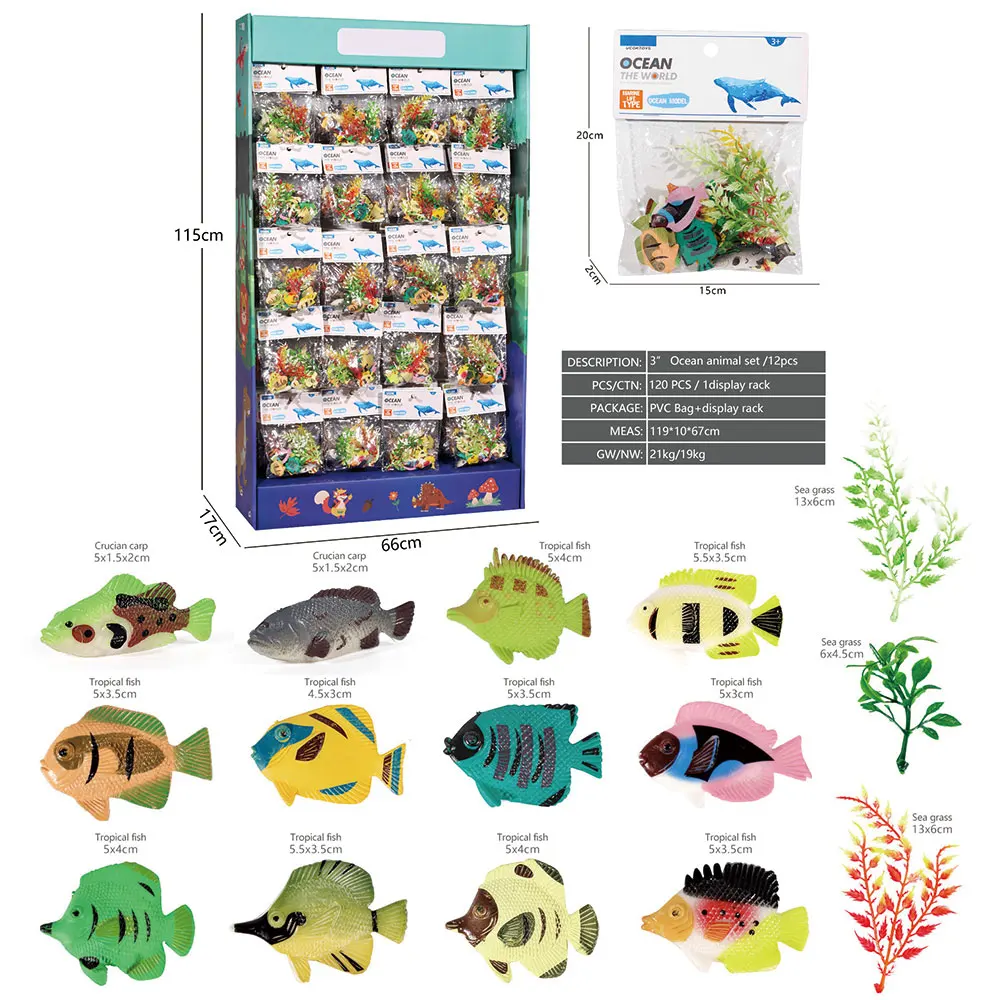 Display rack pack 120pcs natural world insect fish model cheap small plastic animal mini toy