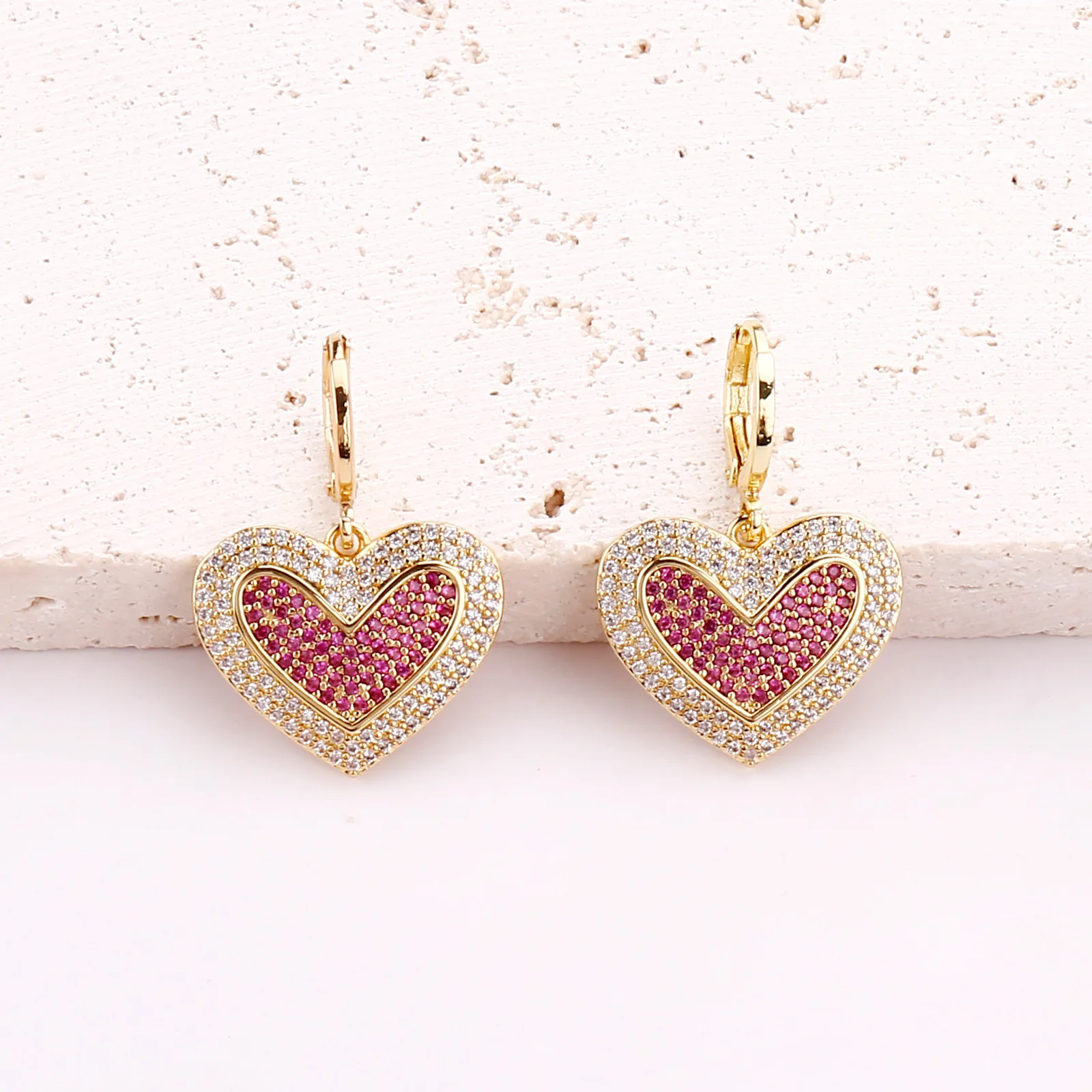 Heart shape earrings studs gold heart shape hoop earrings pink mama earrings charms gold plated shining inlay zircon jewelry