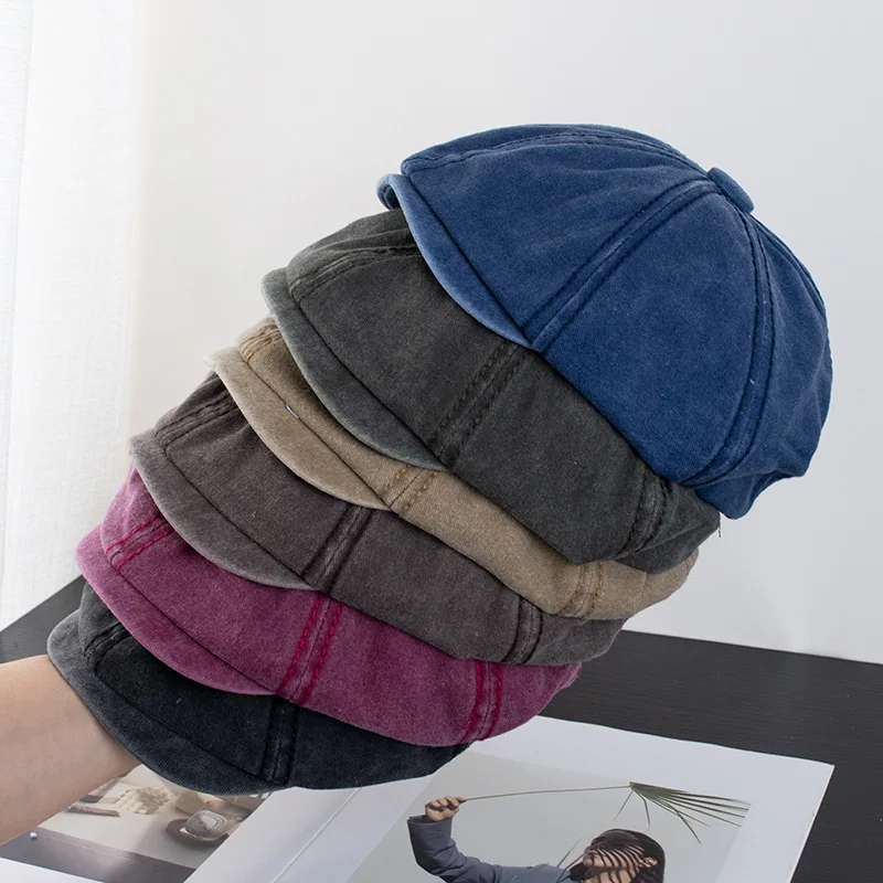Wholesale custom vintage newsboys caps wash cotton denim flat bill cap for men ivy newsboy beret hat