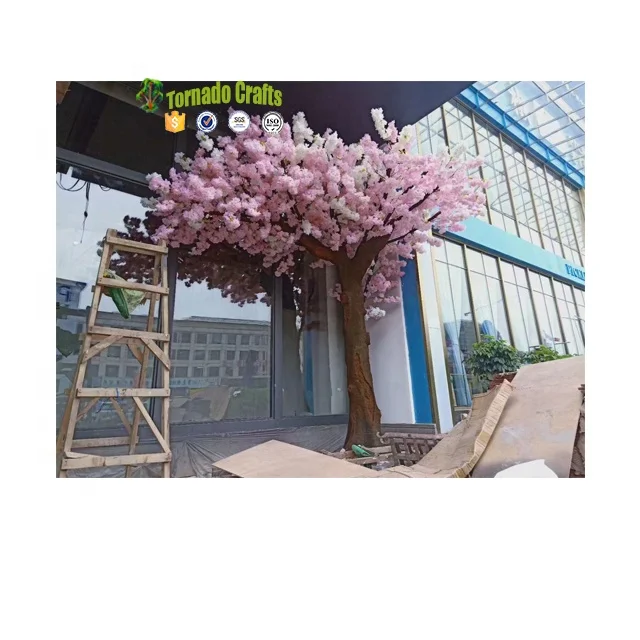 Custom large and tall plastic Pink and Red  cherry blossoms artificial trees for wedding restaurant decoration