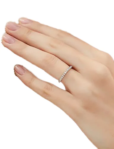 Classic Setting Cubic Zirconia Band Ring Jewelry 925 Sterling Silver 2mm Ring