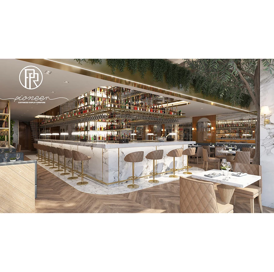 Pioneer Modern Retail Coffee Shop Counter Design Coffee Shop Wood Chairs and Tables