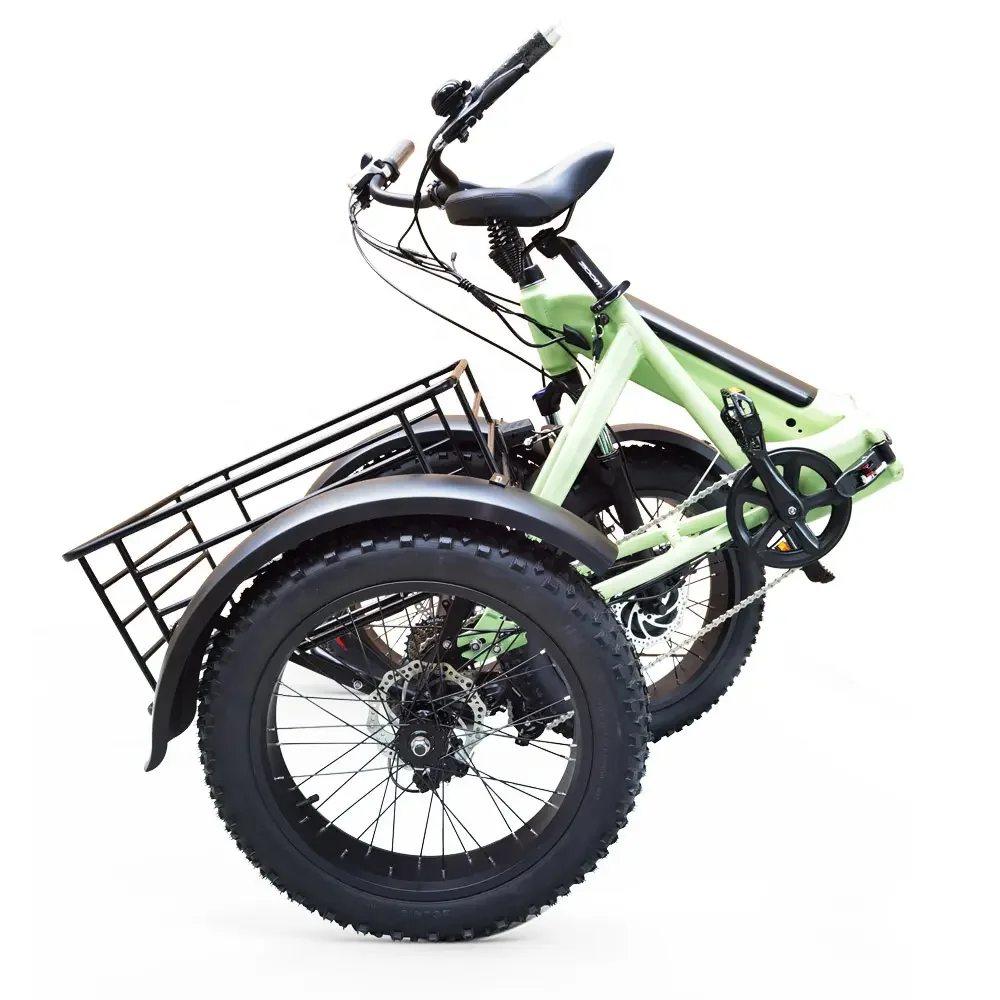 Folding Electric Tricycle 48V 500W 20 Inch Fat Tire Cargo Ebike 7 Speed Three Wheel Tricycle Foldable Electric Bike
