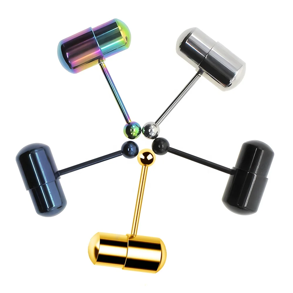 316L Stainless Steel Body Piercing Shock Massage Tongue Barbell Vibrating Tongue Ring With  Battery
