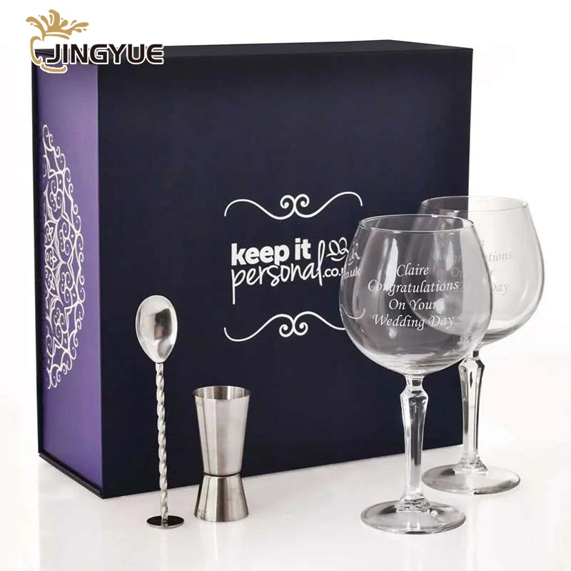 Balloon Stemmed Glassware Long Stem Giant Wine Glasses Set of 2 with Cocktail Jigger Kit in Gift Box for Wedding Birthday Party
