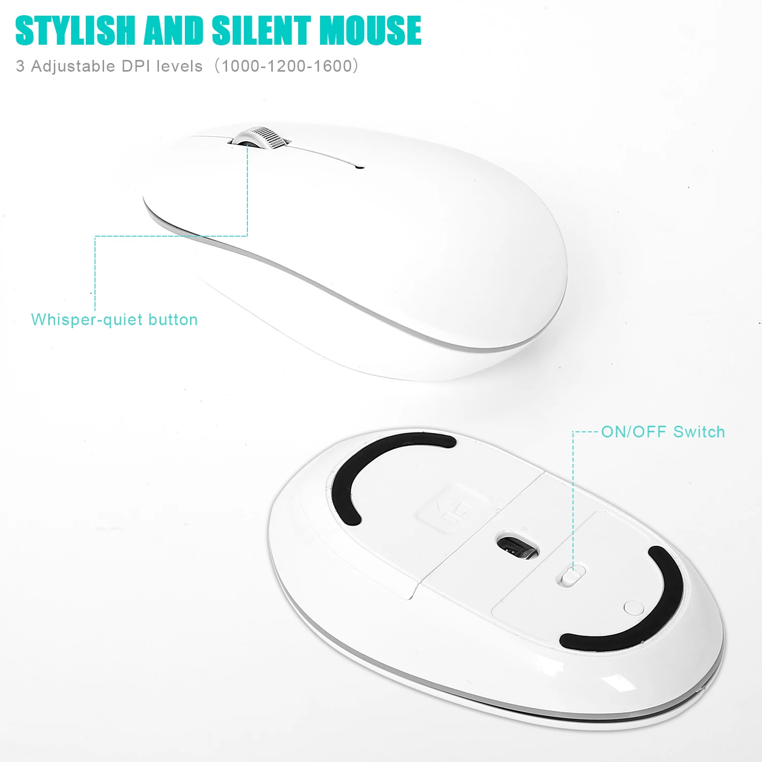 Ergonomic Compact  2.4G USB Nano Full Size 102 Key Scissors-key Quiet Wireless Keyboard and Mouse Combos