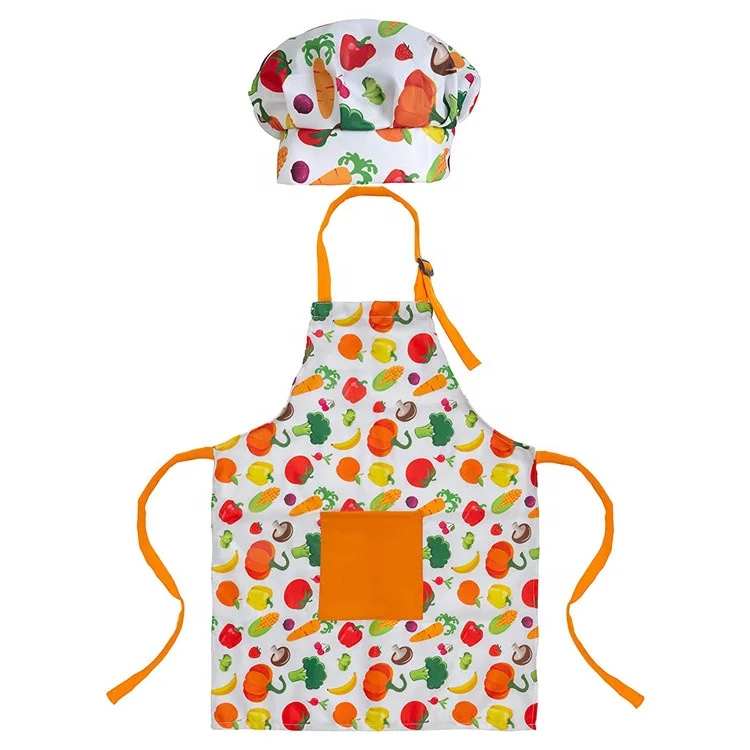 Colorful Polyester Durable Kids apron and chef hats Kids apron baking set dress up costumes for chef role playing game