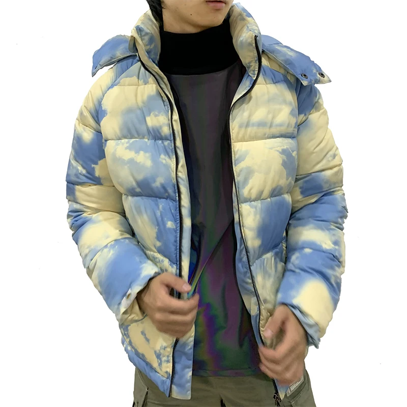  OEM Waterproof Logo dyed custom fashion warm men winter outdoor padded hooded puffer jacket
