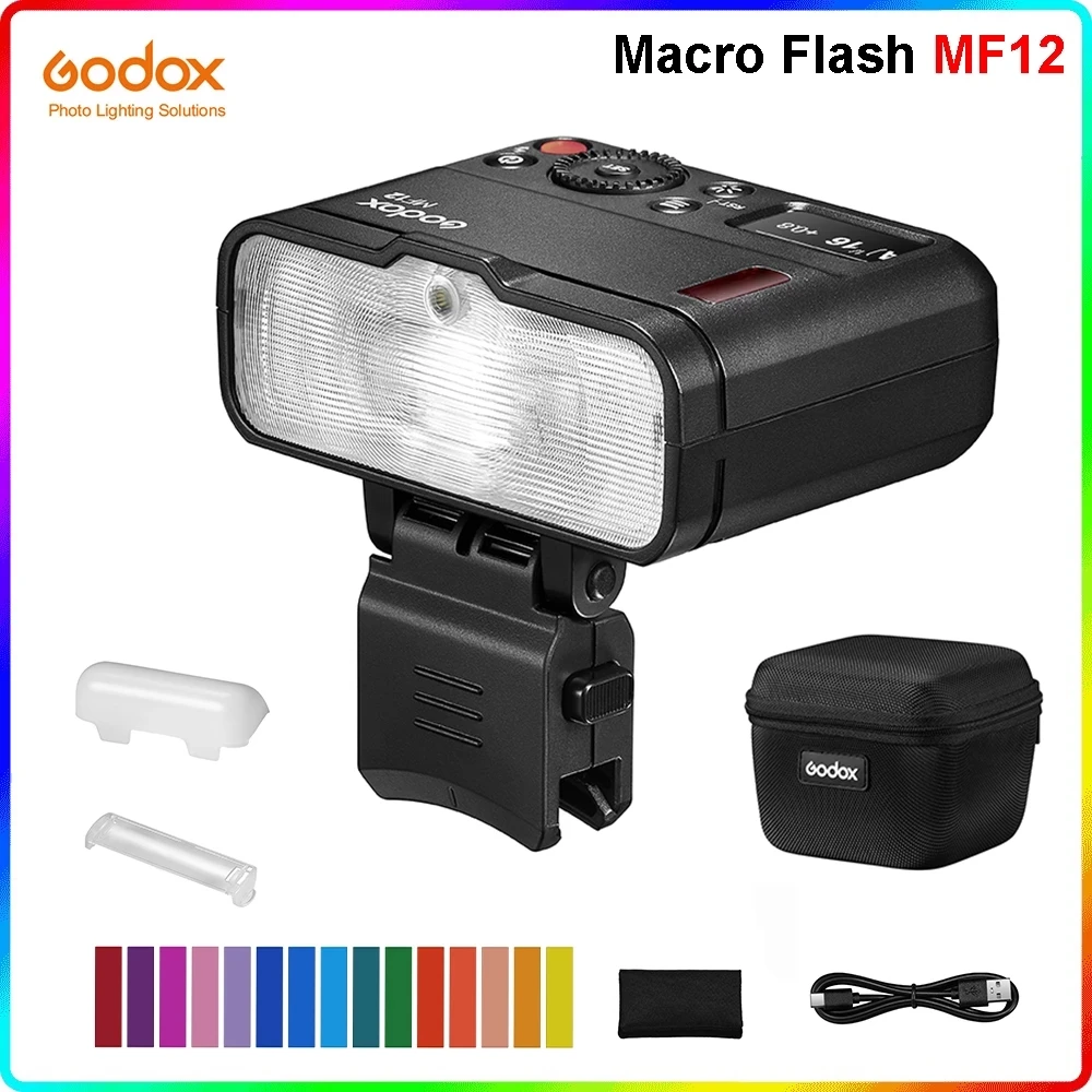 Godox MF12 K2 Макросъемка 2-Light Kit 2,4 GHz беспроводное управление 0,01 до 1,7 s время переработки с батареей и цветным фильтром диффузор