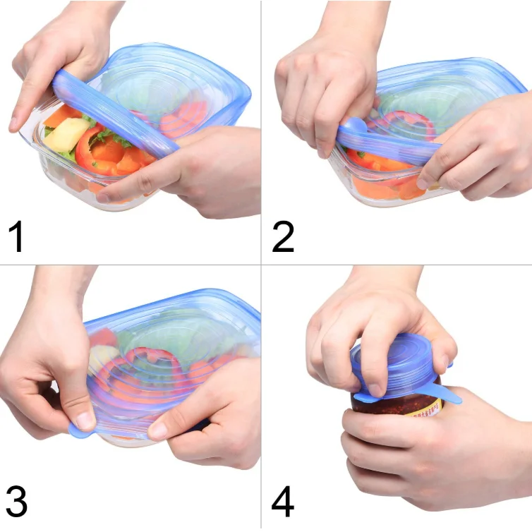 LFGB set of 6 Kitchen Home Silicone Stretch Lids  Reusable Silicone storage covers,silicone Stopper Cover