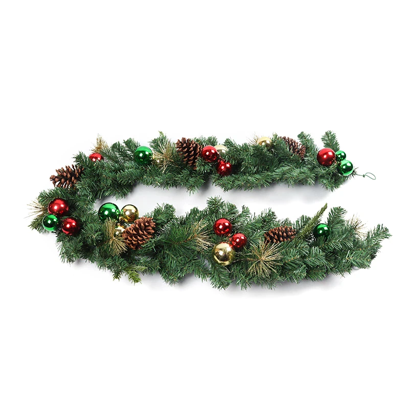Outdoor 6ft PE Xmax Ornaments Decoration Green Garland With Pine Cone Artificial Hanging Wall Christmas Garland